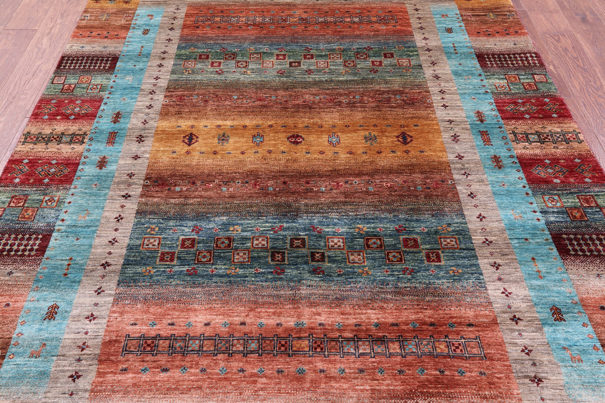 Tribal Persian Gabbeh Hand Knotted Wool Rug - 5' 8" X 8' 1" - Golden Nile