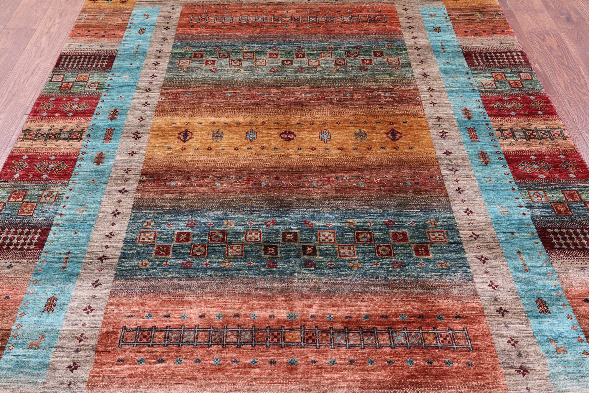 Tribal Persian Gabbeh Hand Knotted Wool Rug - 5' 8" X 8' 1" - Golden Nile