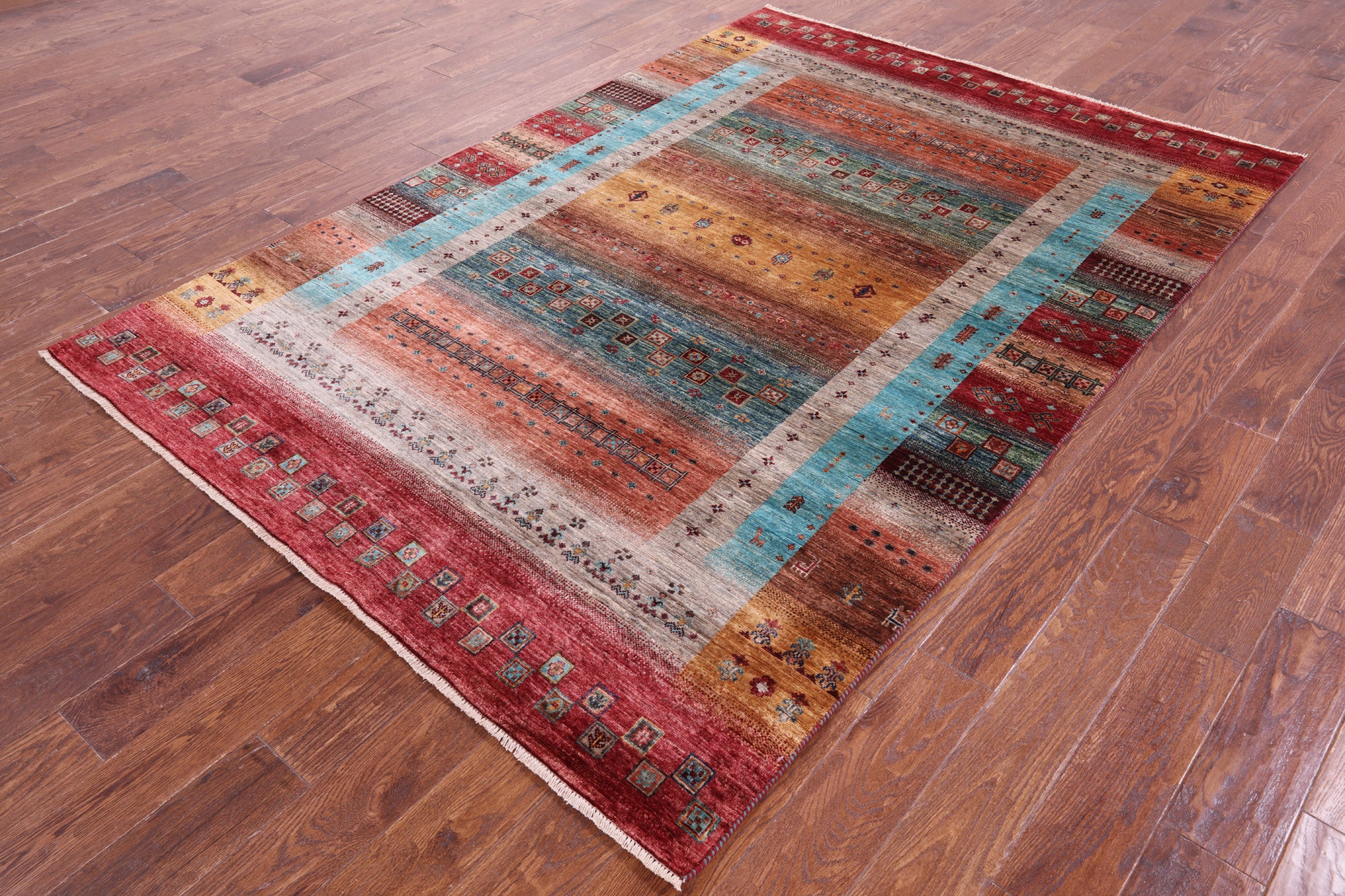 Tribal Persian Gabbeh Hand Knotted Wool Rug - 5' 8" X 8' 1" - Golden Nile