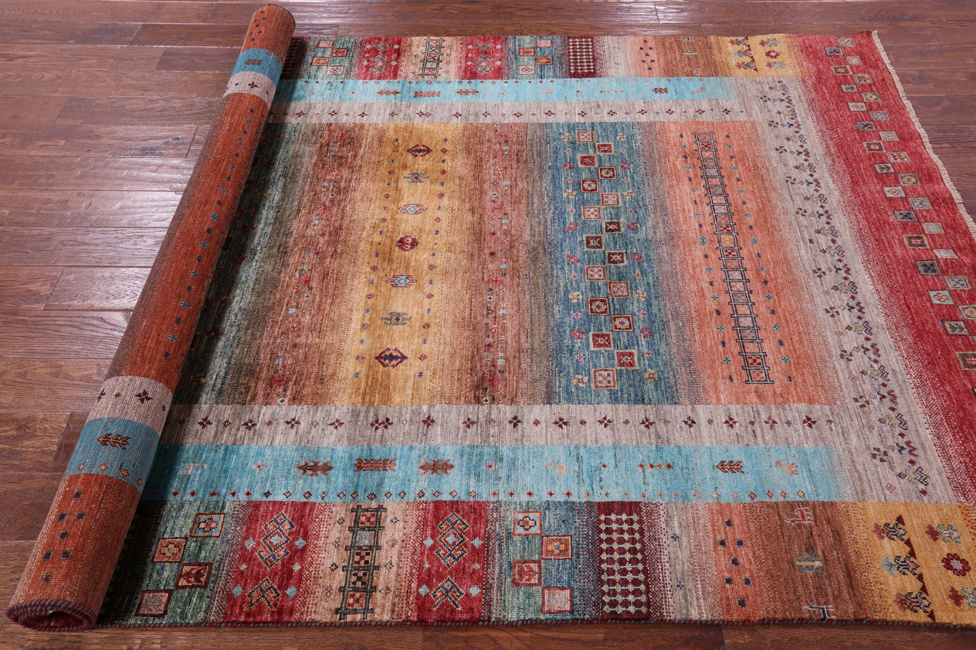 Tribal Persian Gabbeh Hand Knotted Wool Rug - 5' 8" X 8' 1" - Golden Nile
