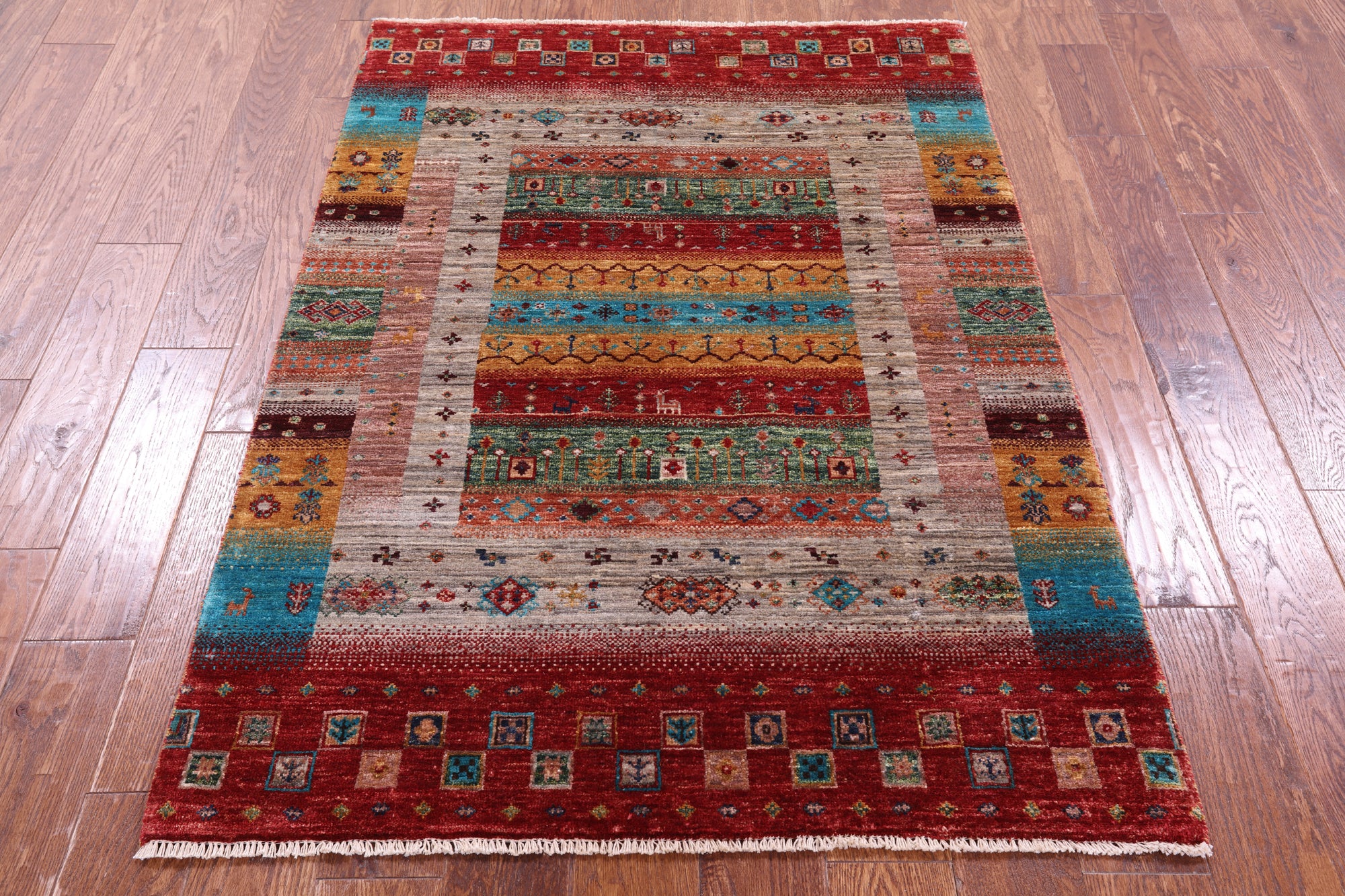 Tribal Persian Gabbeh Hand Knotted Wool Rug - 3' 7" X 5' 1" - Golden Nile