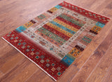 Tribal Persian Gabbeh Hand Knotted Wool Rug - 3' 7" X 5' 1" - Golden Nile