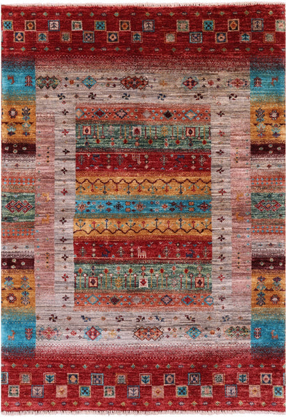 Tribal Persian Gabbeh Hand Knotted Wool Rug - 3' 7" X 5' 1" - Golden Nile