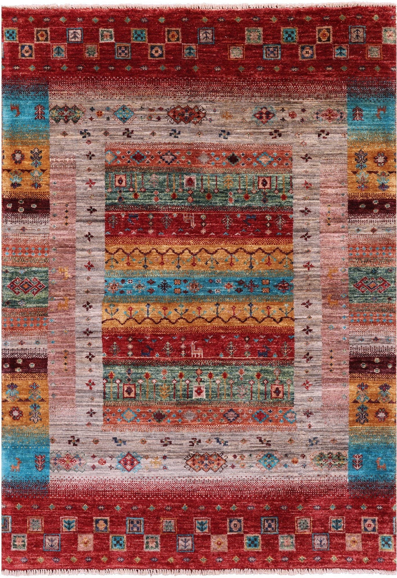 Tribal Persian Gabbeh Hand Knotted Wool Rug - 3' 7" X 5' 1" - Golden Nile