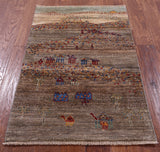 Persian Tribal Gabbeh Hand Knotted Wool Rug - 2' 7" X 4' 1" - Golden Nile