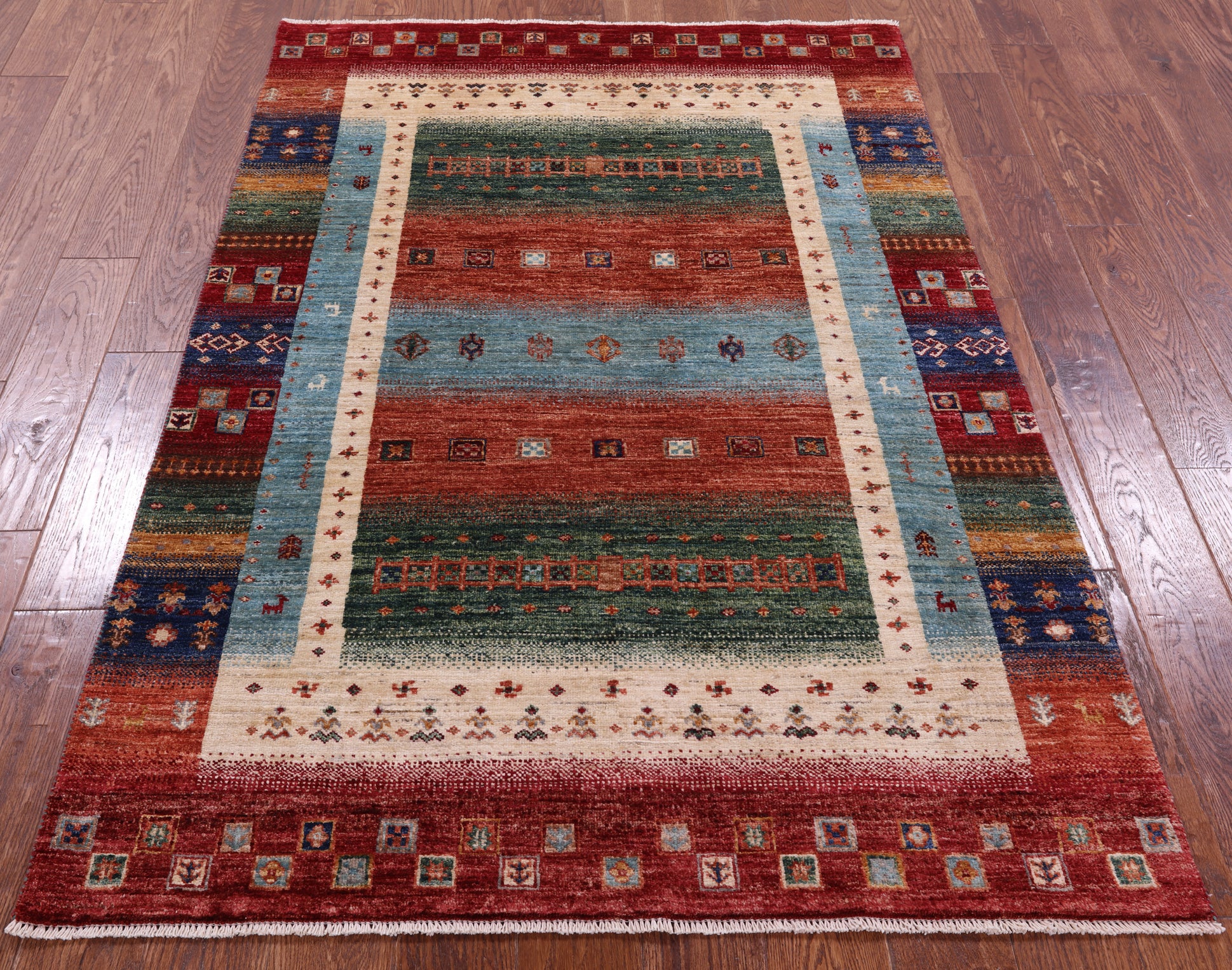 Tribal Persian Gabbeh Hand Knotted Wool Rug - 4' 1" X 6' 0" - Golden Nile