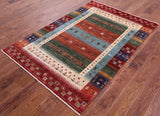 Tribal Persian Gabbeh Hand Knotted Wool Rug - 4' 1" X 6' 0" - Golden Nile