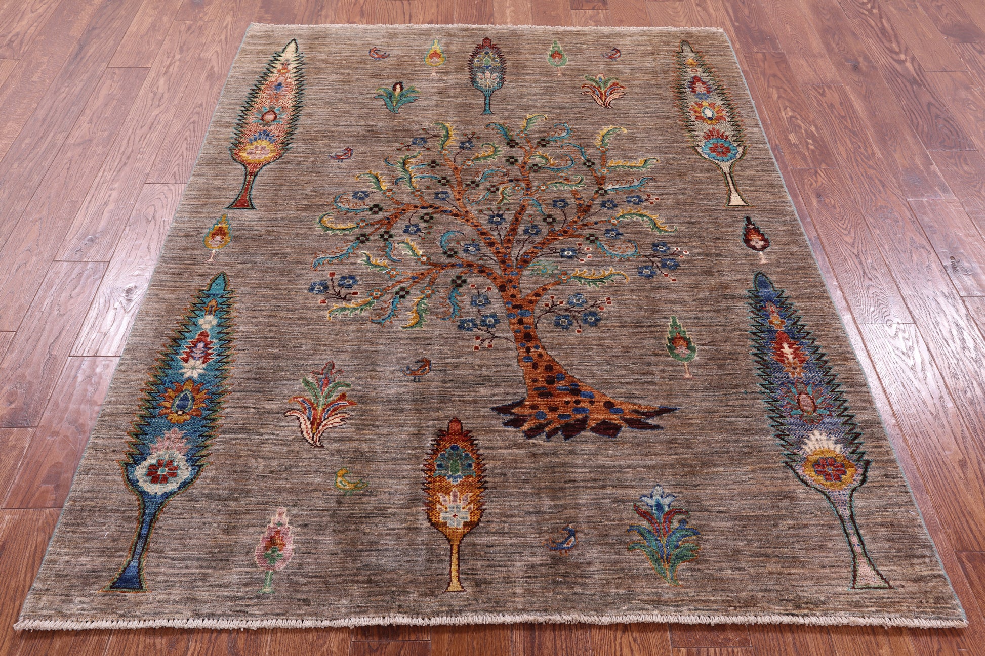 Tribal Persian Gabbeh Hand Knotted Wool Rug - 5' 0" X 6' 3" - Golden Nile