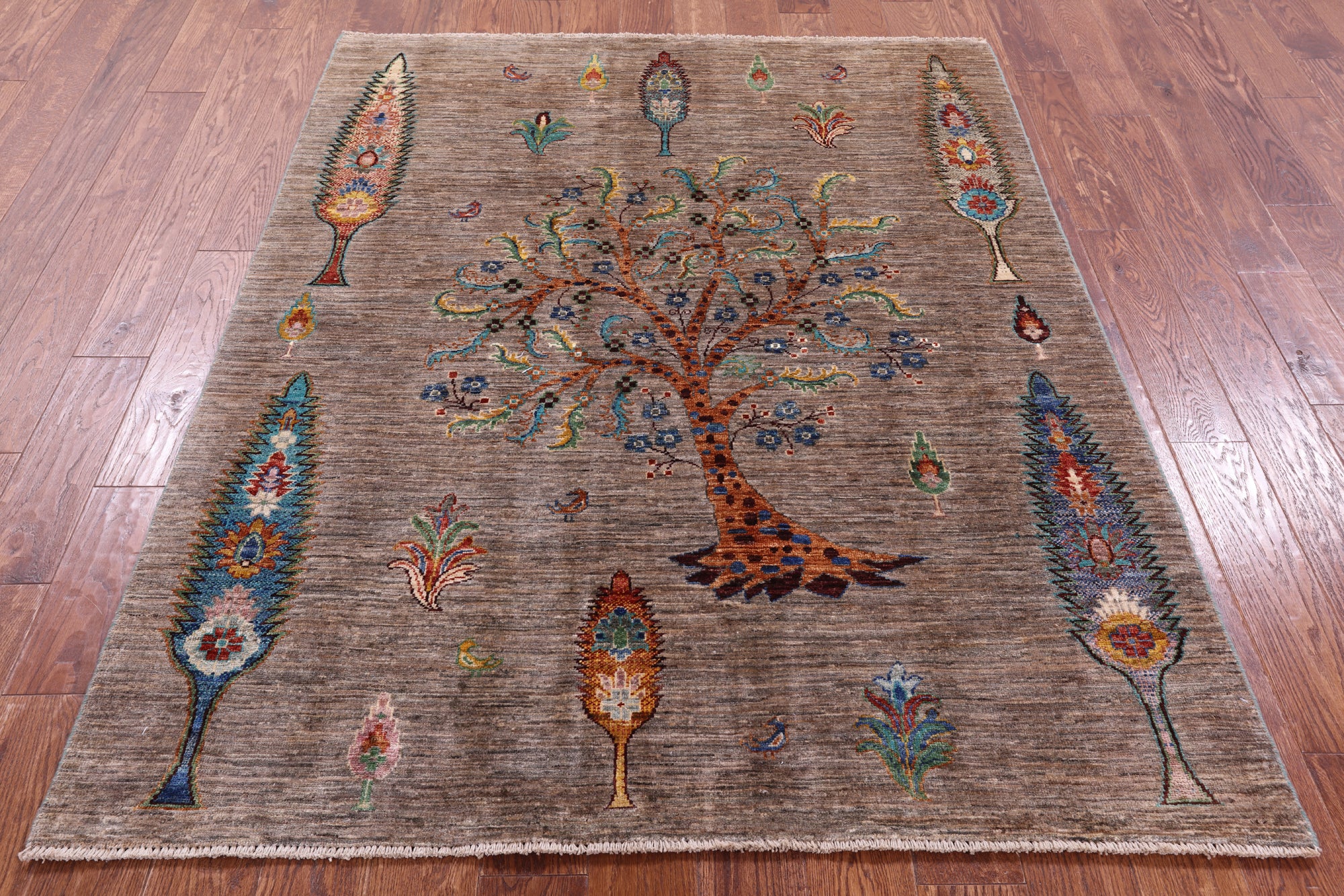 Tribal Persian Gabbeh Hand Knotted Wool Rug - 5' 0" X 6' 3" - Golden Nile