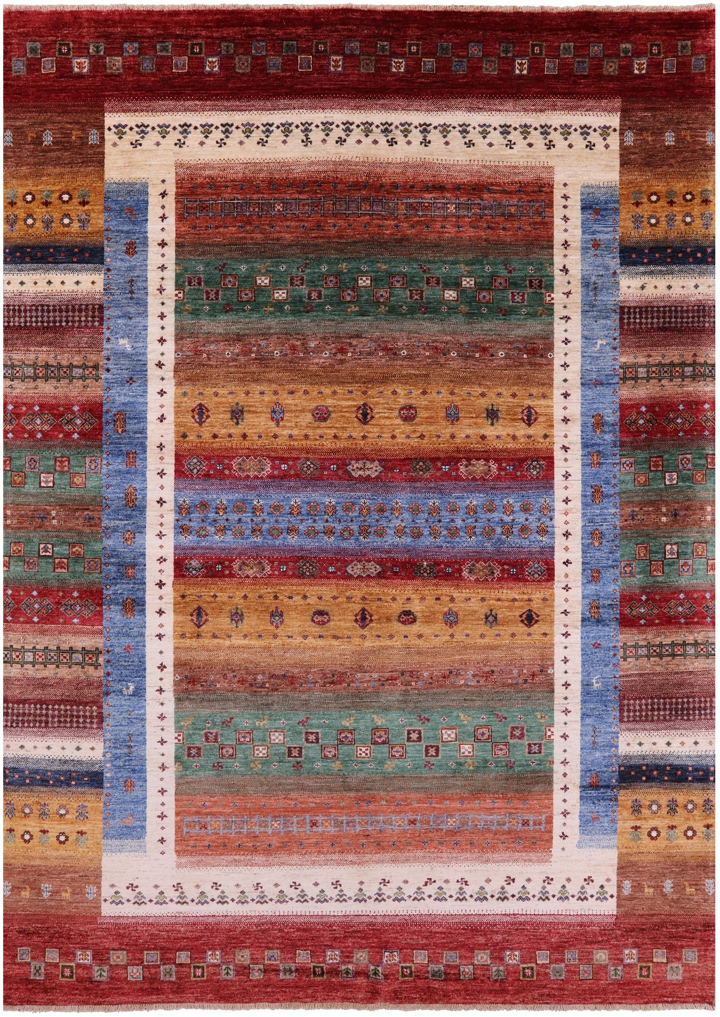 Tribal Persian Gabbeh Hand Knotted Wool Rug - 6' 11" X 9' 8" - Golden Nile