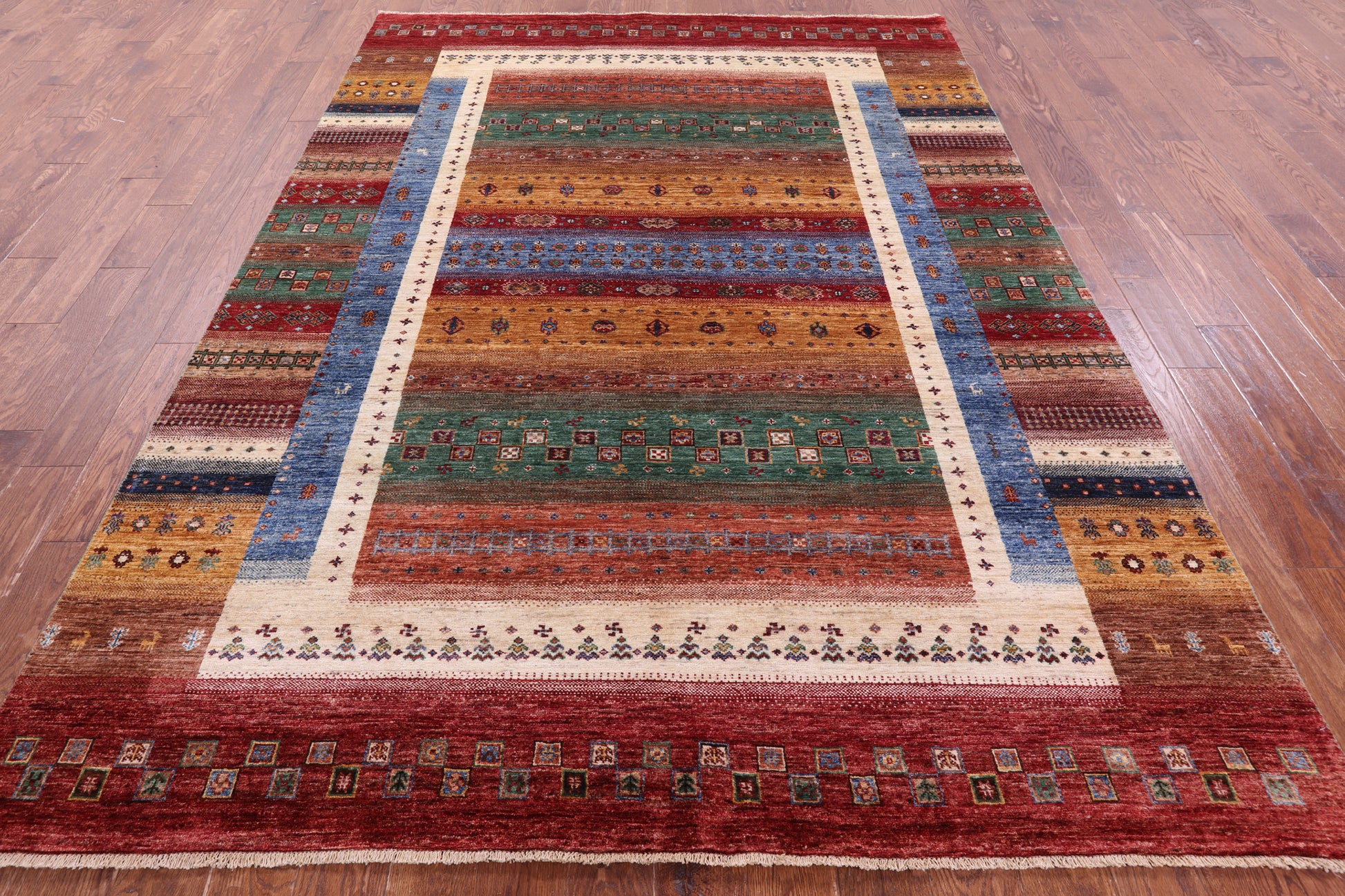 Tribal Persian Gabbeh Hand Knotted Wool Rug - 6' 11" X 9' 8" - Golden Nile