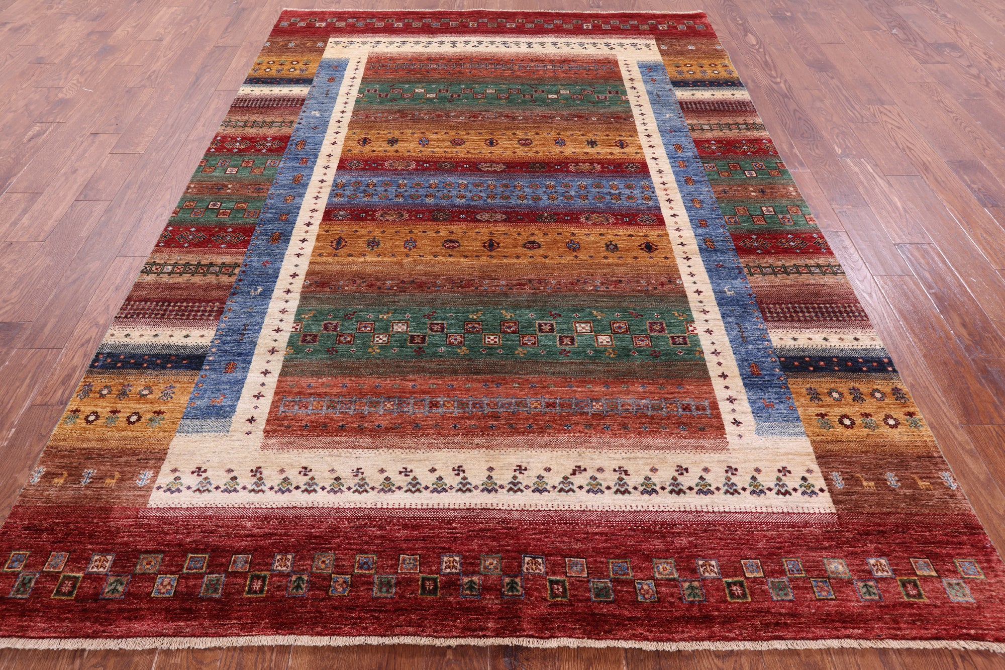 Tribal Persian Gabbeh Hand Knotted Wool Rug - 6' 11" X 9' 8" - Golden Nile