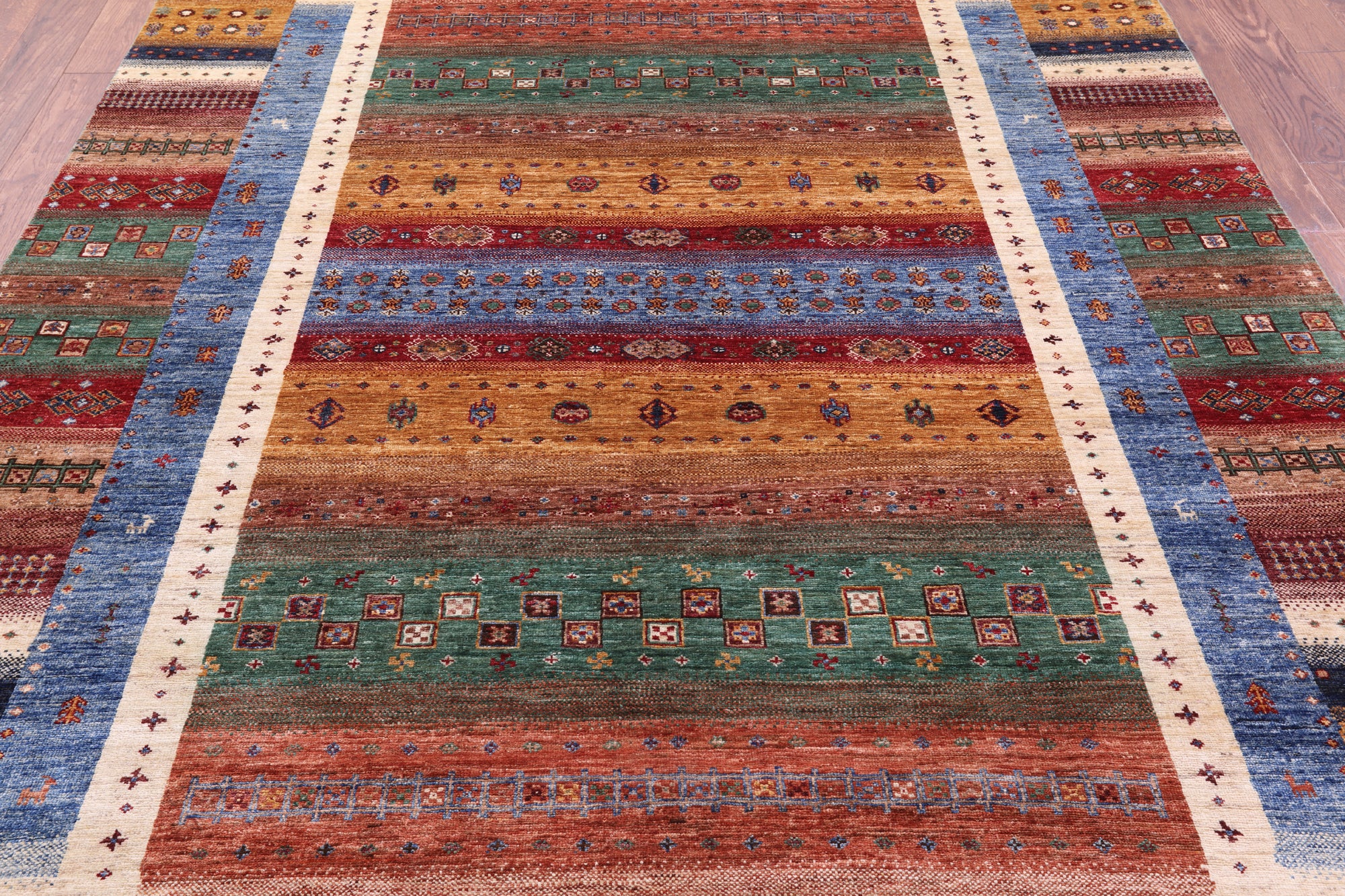 Tribal Persian Gabbeh Hand Knotted Wool Rug - 6' 11" X 9' 8" - Golden Nile
