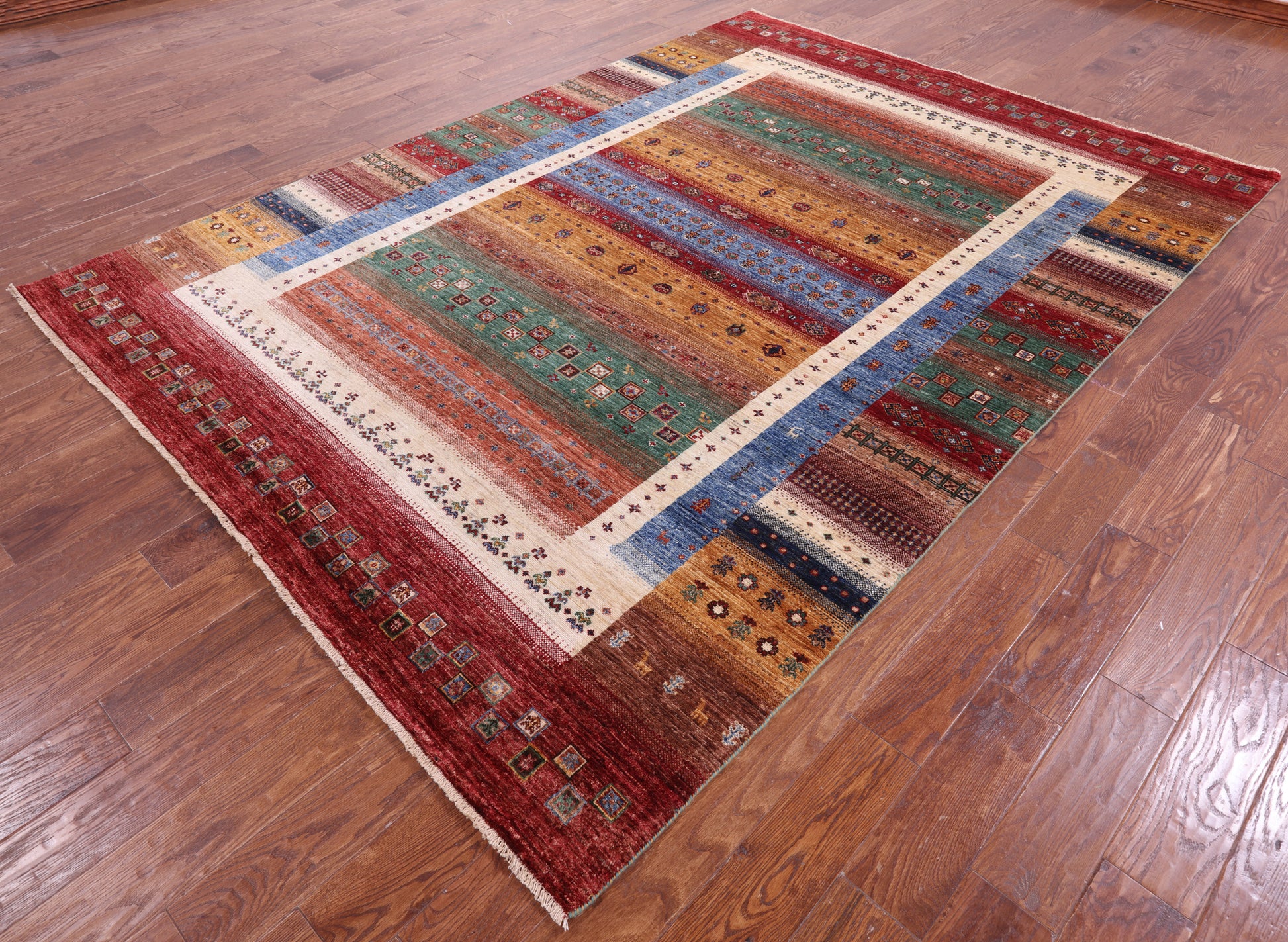 Tribal Persian Gabbeh Hand Knotted Wool Rug - 6' 11" X 9' 8" - Golden Nile