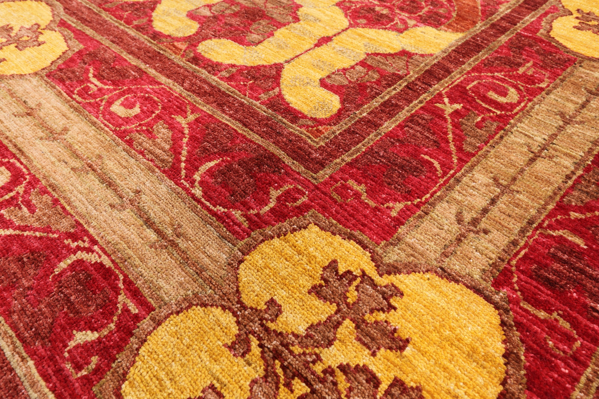 Red William Morris Hand Knotted Wool Area Rug - 8' 1" X 9' 10" - Golden Nile