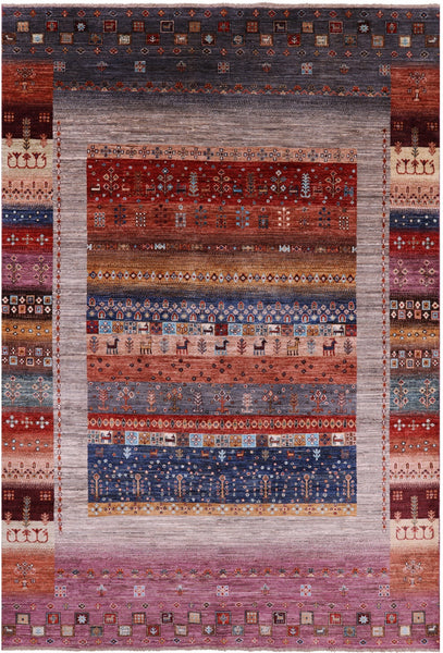 Persian Gabbeh Tribal Hand Knotted Wool Rug - 6' 7" X 9' 11" - Golden Nile