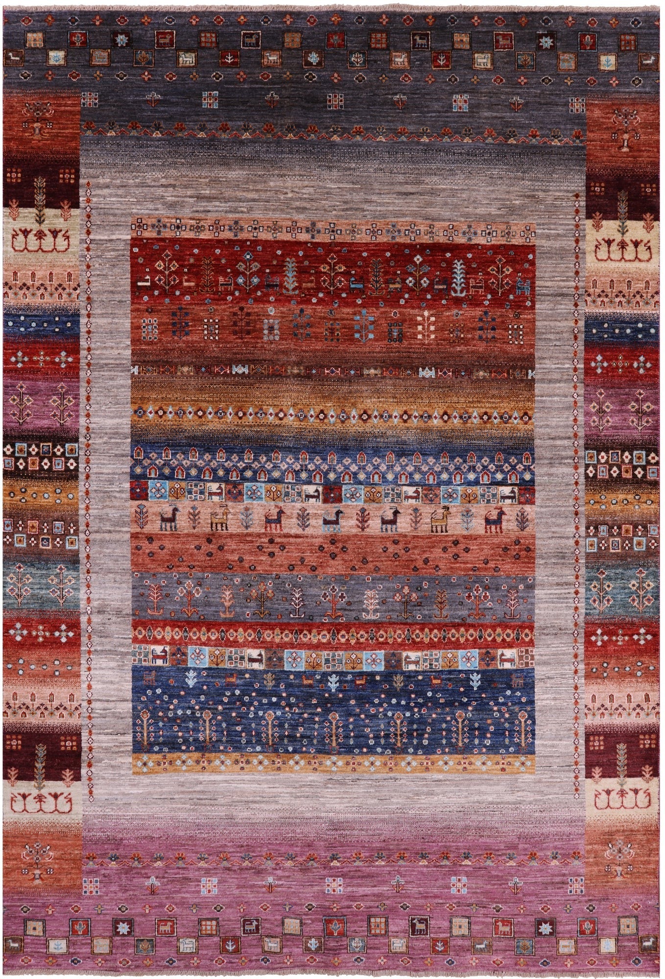 Persian Gabbeh Tribal Hand Knotted Wool Rug - 6' 7" X 9' 11" - Golden Nile