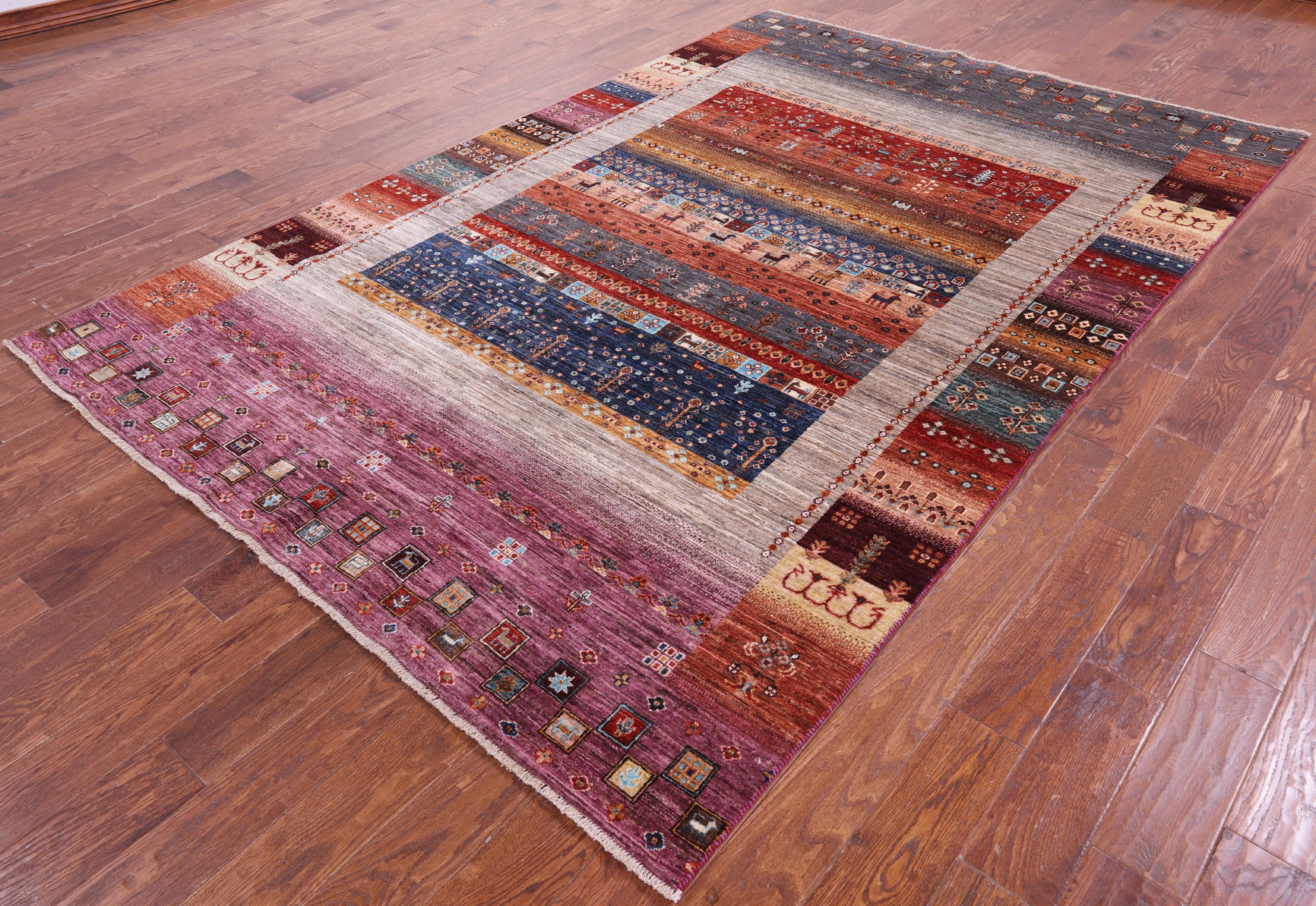 Persian Gabbeh Tribal Hand Knotted Wool Rug - 6' 7" X 9' 11" - Golden Nile