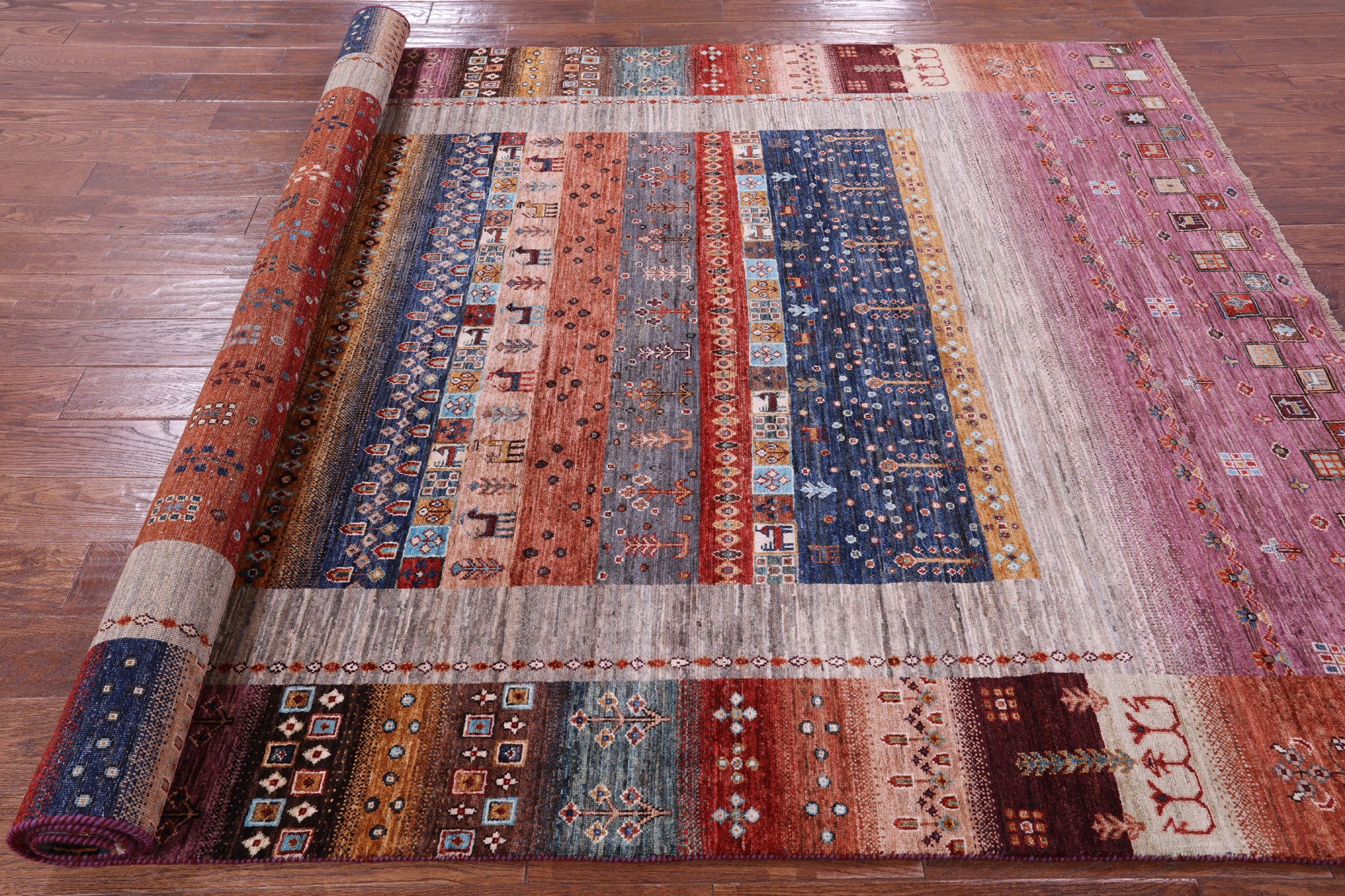 Persian Gabbeh Tribal Hand Knotted Wool Rug - 6' 7" X 9' 11" - Golden Nile