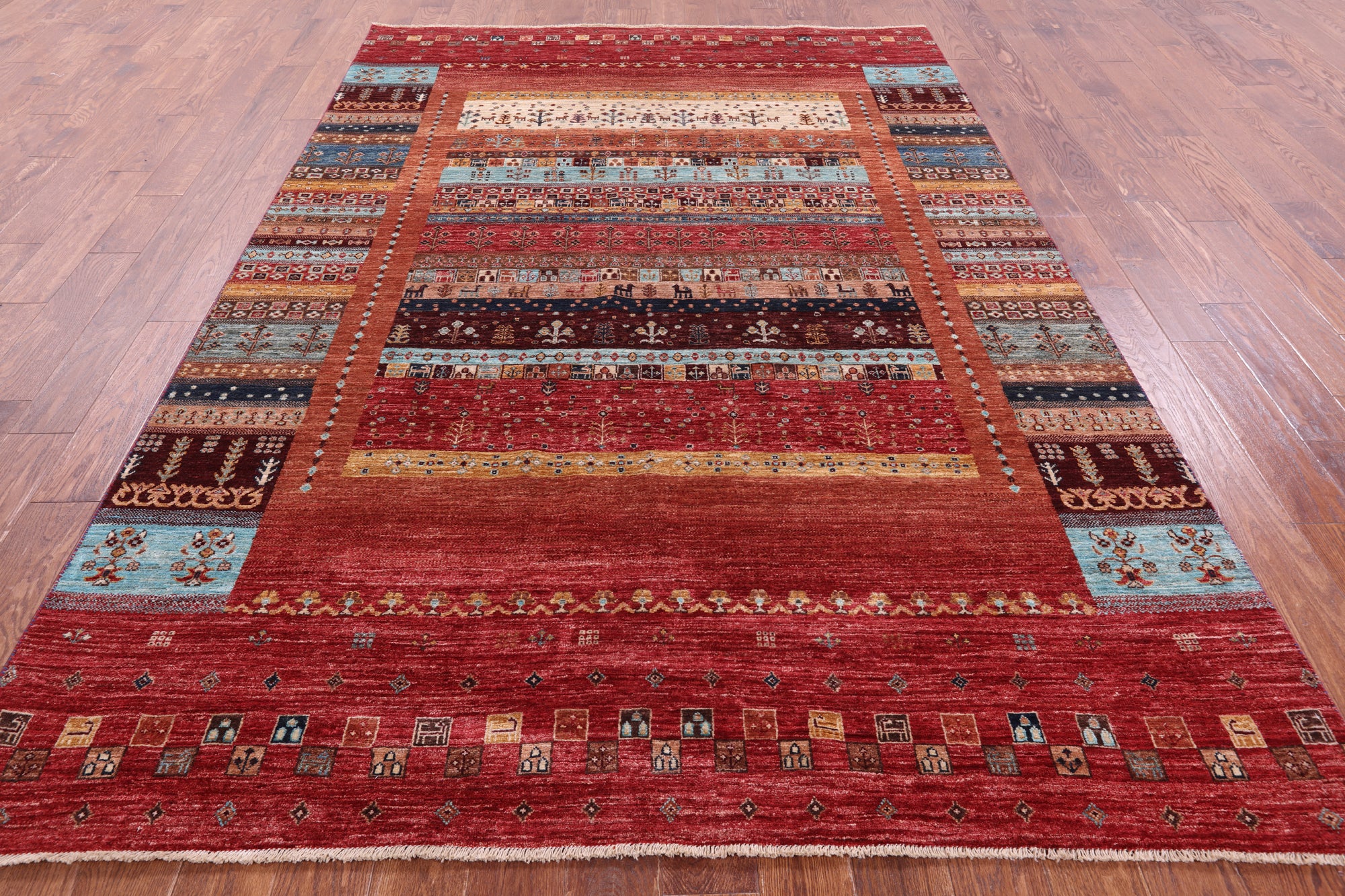 Persian Tribal Gabbeh Hand Knotted Wool Rug - 6' 8" X 9' 10" - Golden Nile