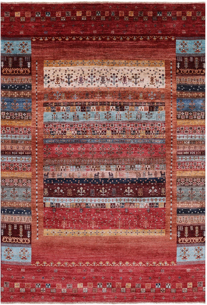 Persian Tribal Gabbeh Hand Knotted Wool Rug - 6' 8" X 9' 10" - Golden Nile
