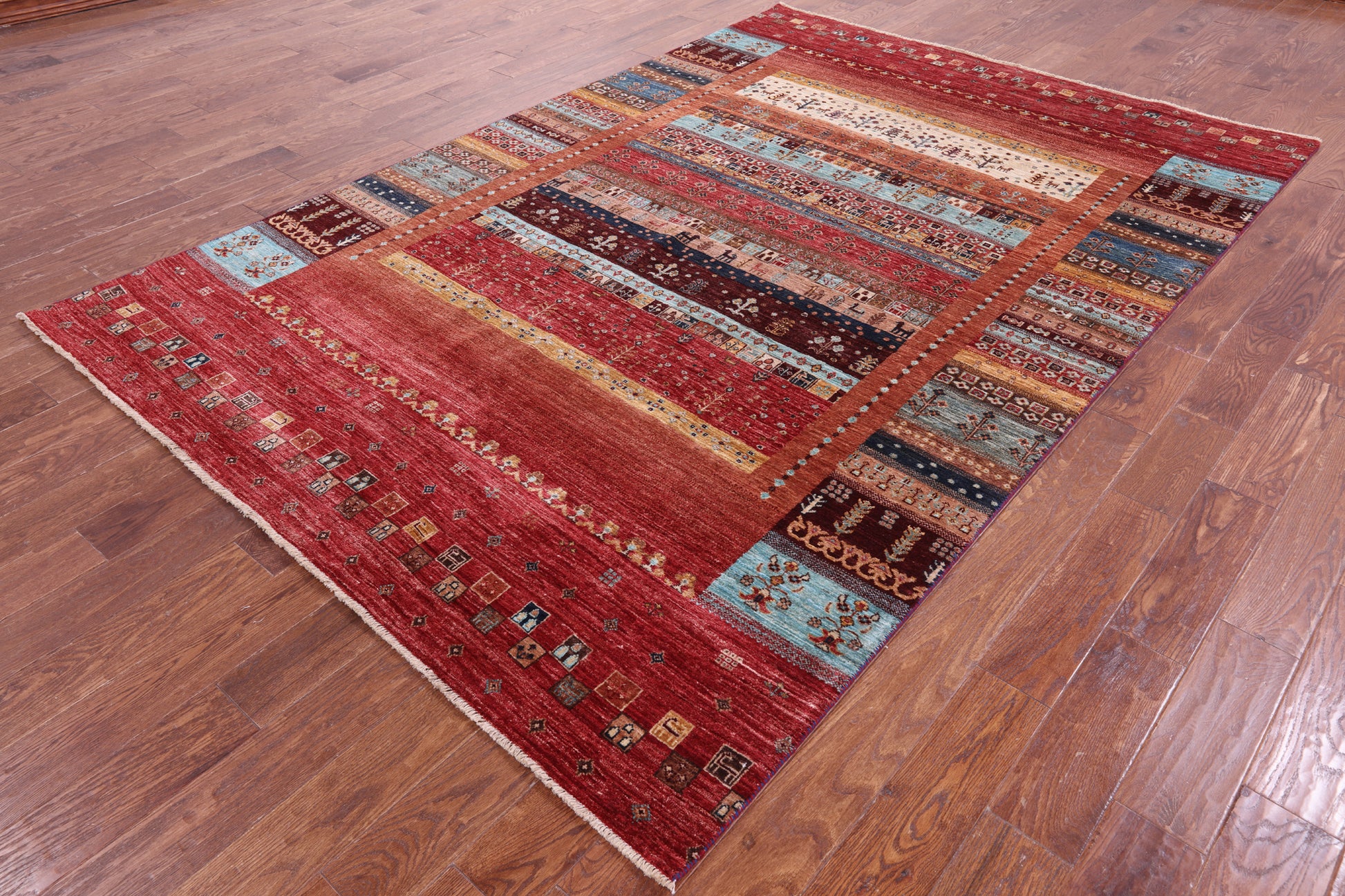 Persian Tribal Gabbeh Hand Knotted Wool Rug - 6' 8" X 9' 10" - Golden Nile