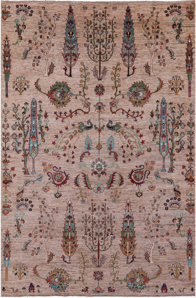 Tribal Persian Gabbeh Hand Knotted Wool Rug - 6' 3" X 9' 6" - Golden Nile