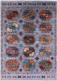 Blue Turkmen Ersari Hand Knotted Wool Rug - 5' 8" X 7' 9" - Golden Nile