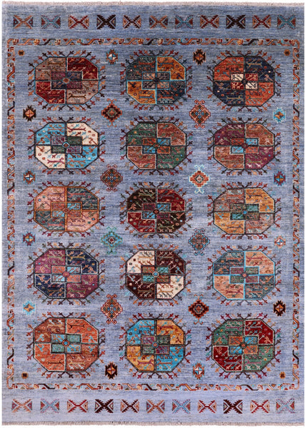 Blue Turkmen Ersari Hand Knotted Wool Rug - 5' 8" X 7' 9" - Golden Nile