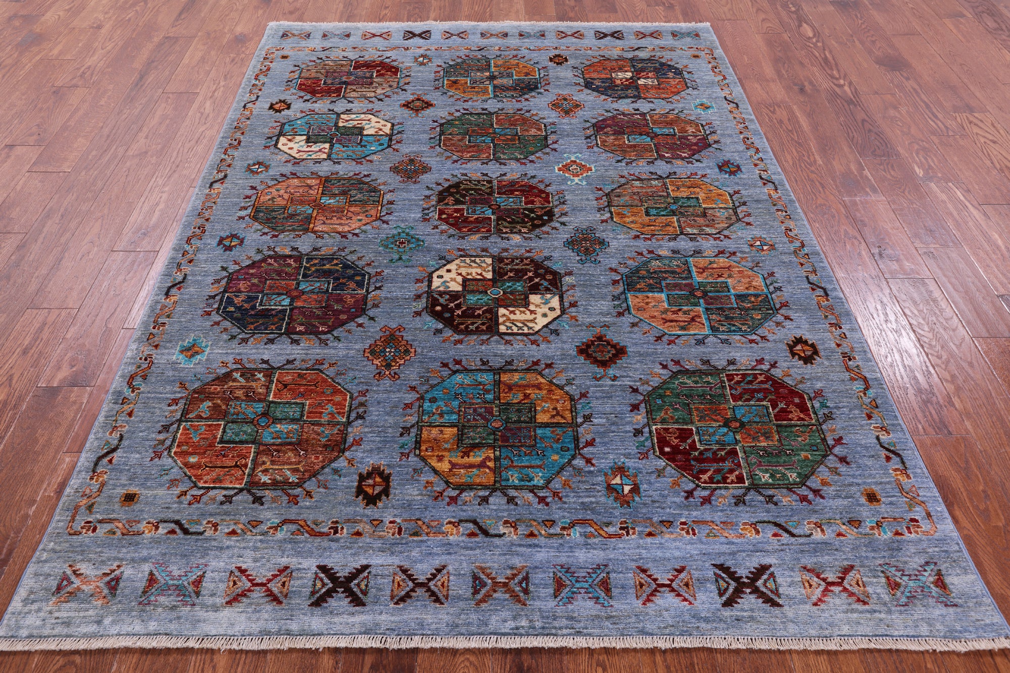 Blue Turkmen Ersari Hand Knotted Wool Rug - 5' 8" X 7' 9" - Golden Nile