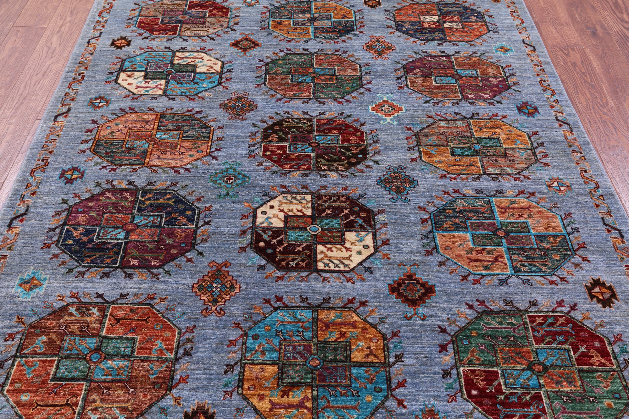 Blue Turkmen Ersari Hand Knotted Wool Rug - 5' 8" X 7' 9" - Golden Nile