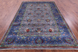 Grey Peshawar Hand Knotted Wool Rug - 6' 7" X 9' 7" - Golden Nile