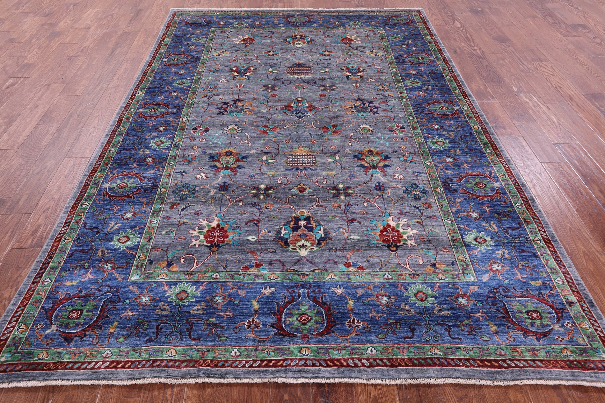 Grey Peshawar Hand Knotted Wool Rug - 6' 7" X 9' 7" - Golden Nile