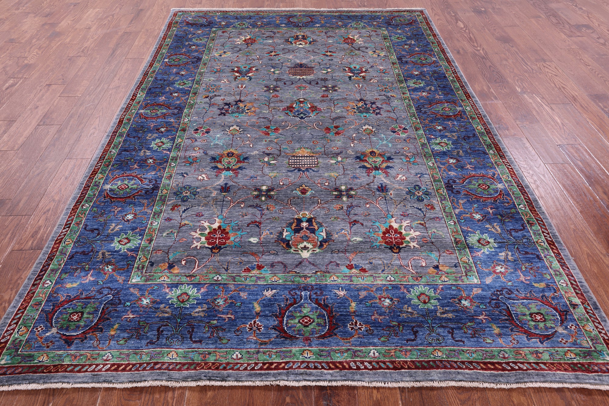 Grey Peshawar Hand Knotted Wool Rug - 6' 7" X 9' 7" - Golden Nile