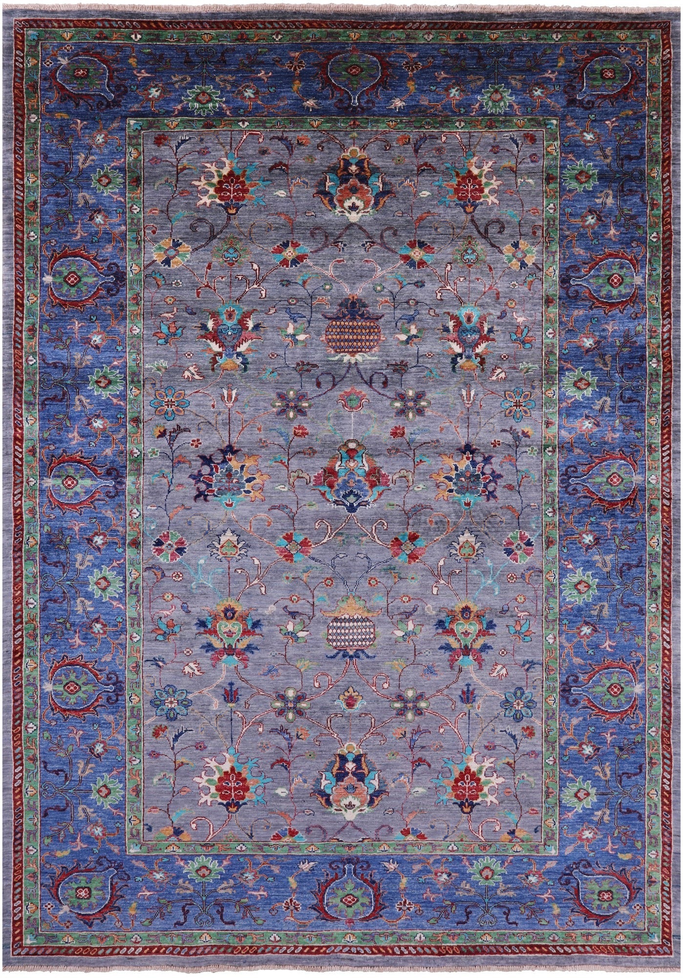 Grey Peshawar Hand Knotted Wool Rug - 6' 7" X 9' 7" - Golden Nile