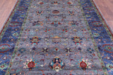 Grey Peshawar Hand Knotted Wool Rug - 6' 7" X 9' 7" - Golden Nile
