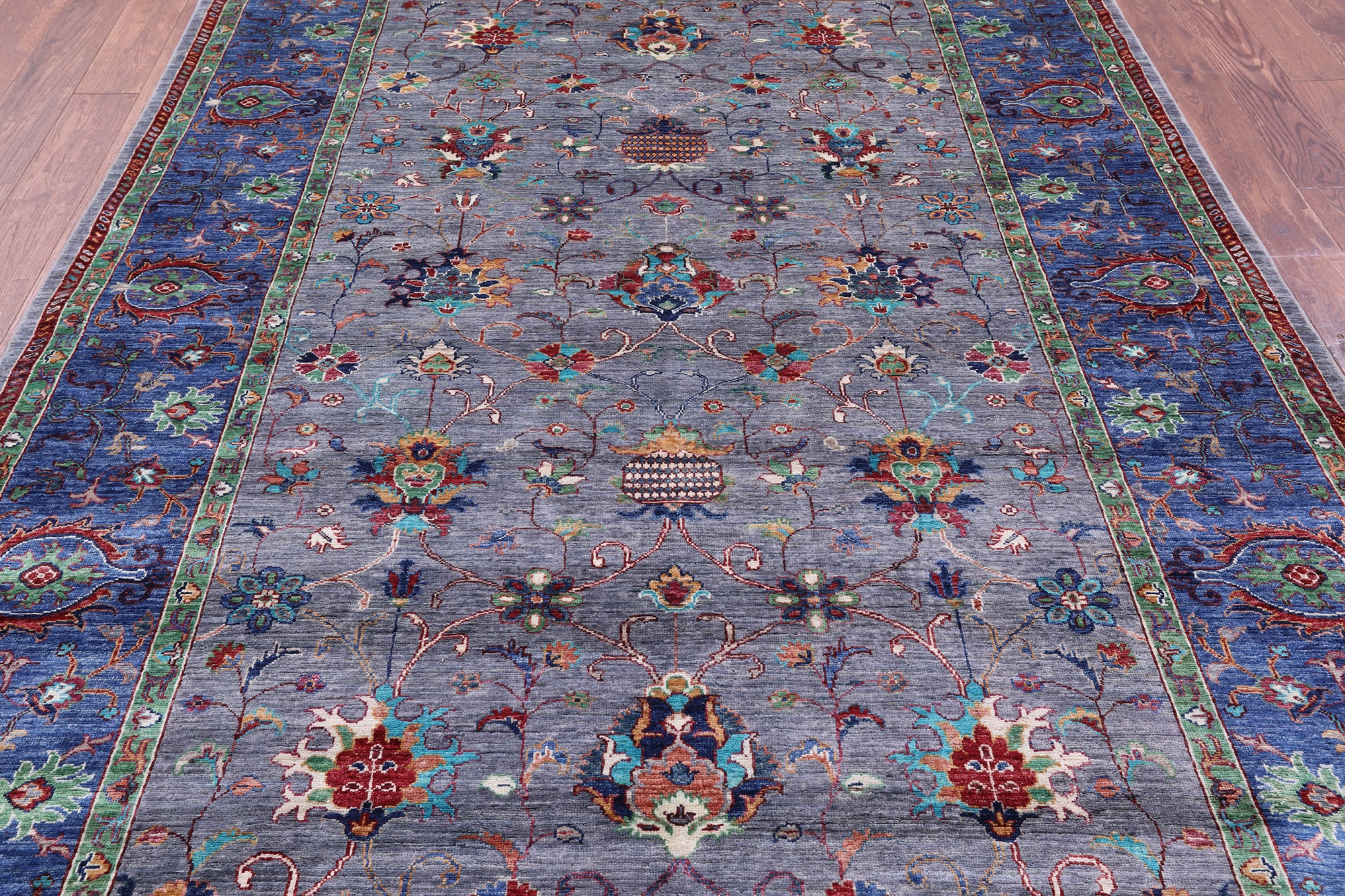 Grey Peshawar Hand Knotted Wool Rug - 6' 7" X 9' 7" - Golden Nile