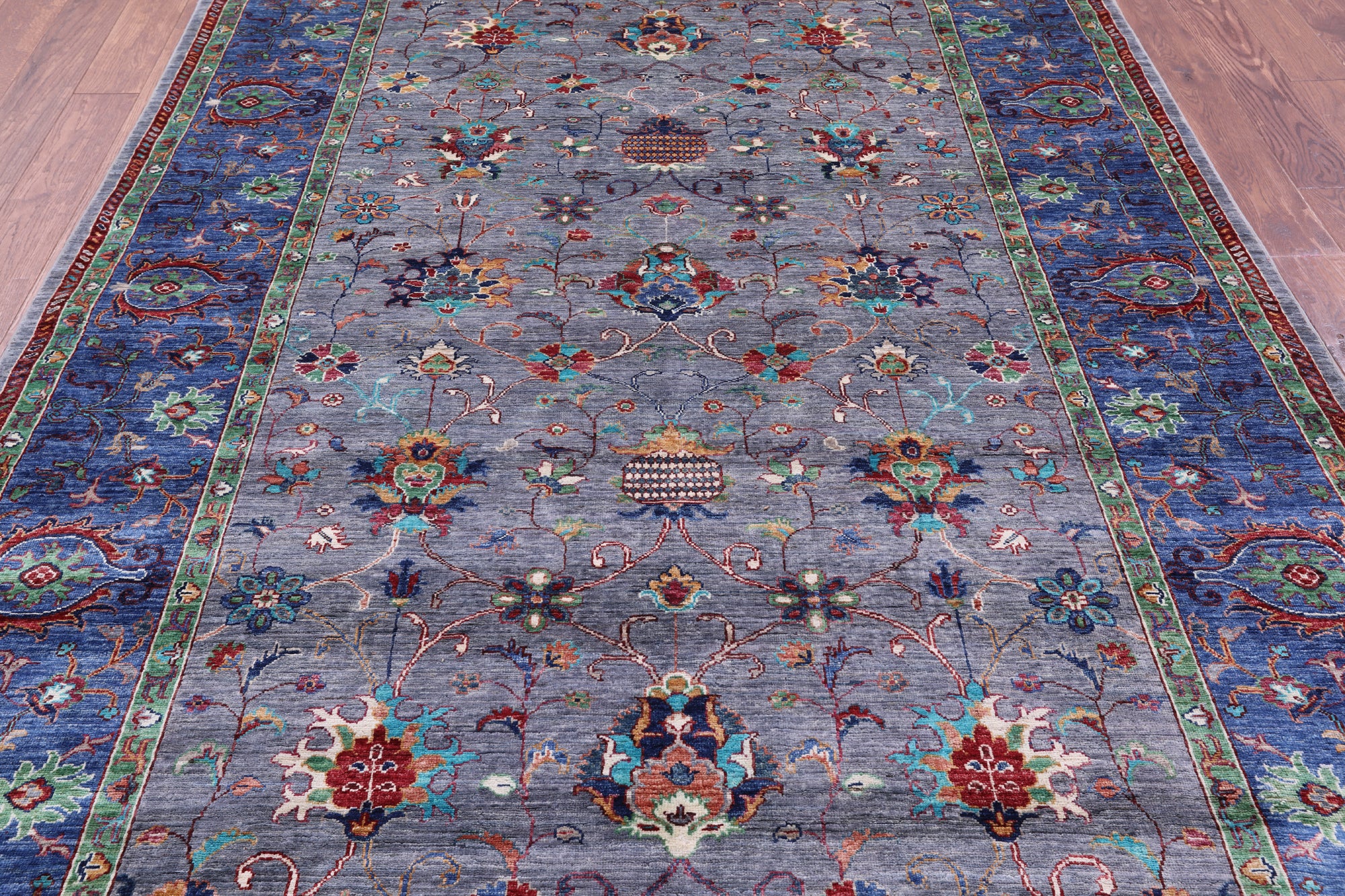 Grey Peshawar Hand Knotted Wool Rug - 6' 7" X 9' 7" - Golden Nile