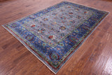 Grey Peshawar Hand Knotted Wool Rug - 6' 7" X 9' 7" - Golden Nile