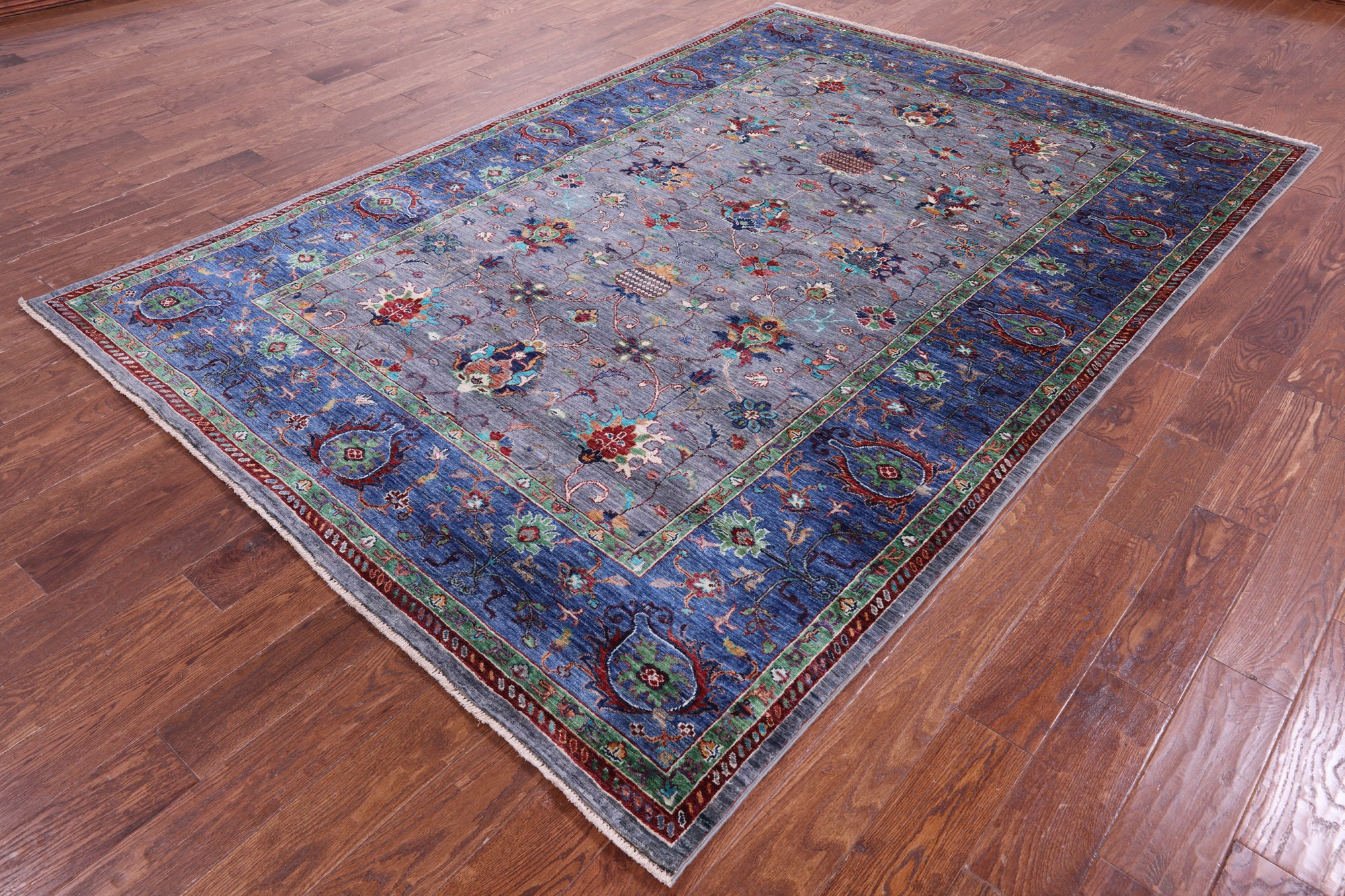 Grey Peshawar Hand Knotted Wool Rug - 6' 7" X 9' 7" - Golden Nile
