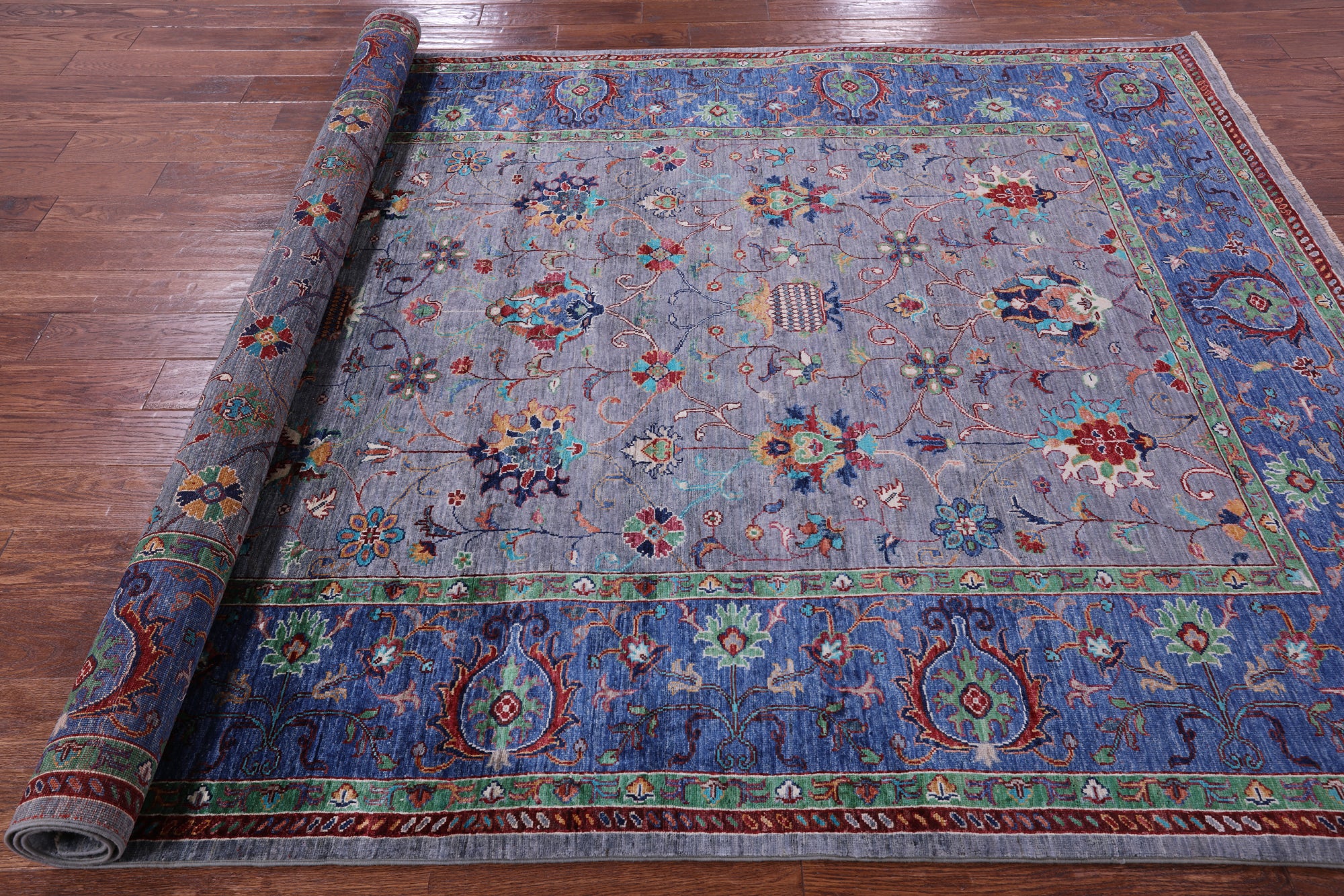 Grey Peshawar Hand Knotted Wool Rug - 6' 7" X 9' 7" - Golden Nile