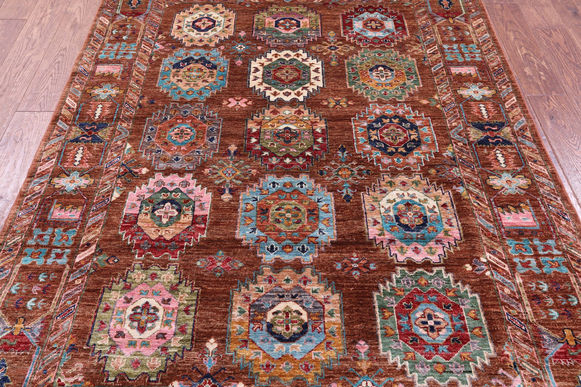 Brown Turkmen Ersari Hand Knotted Wool Rug - 4' 11" X 6' 9" - Golden Nile