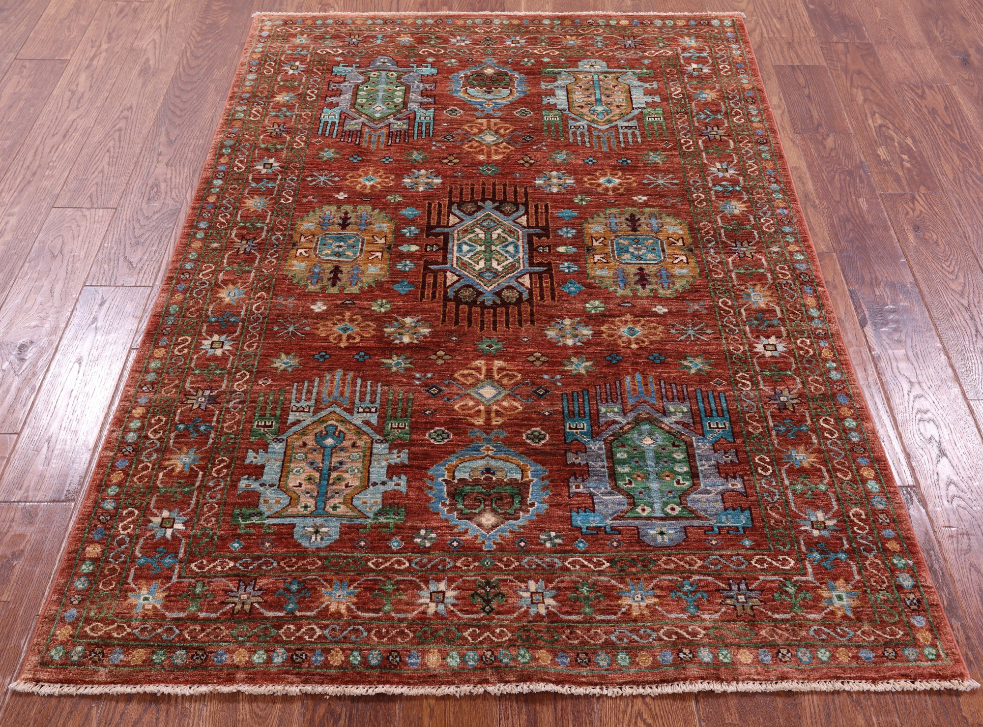 Turkmen Ersari Hand Knotted Wool Rug - 4' 0" X 5' 9" - Golden Nile