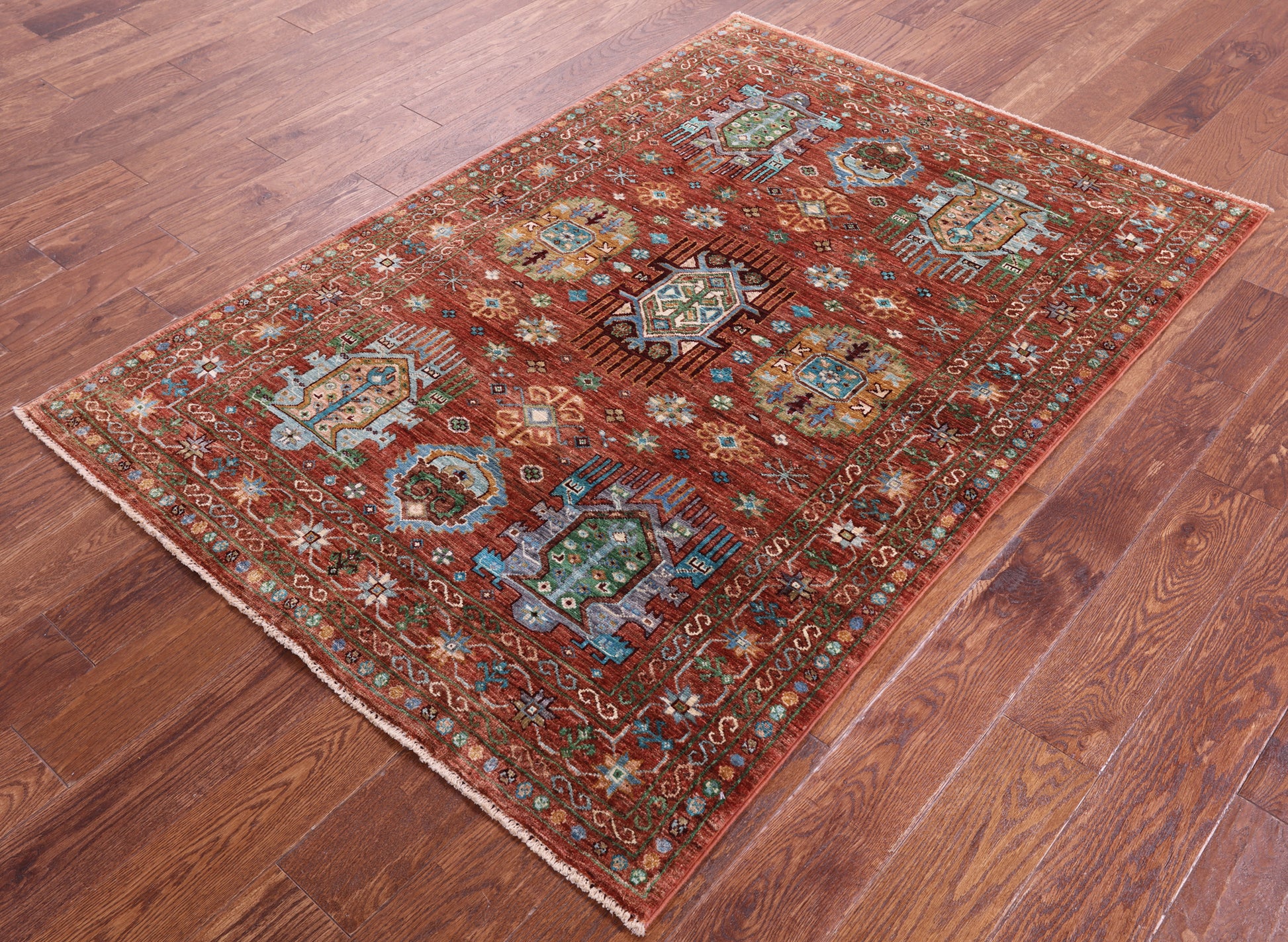 Turkmen Ersari Hand Knotted Wool Rug - 4' 0" X 5' 9" - Golden Nile