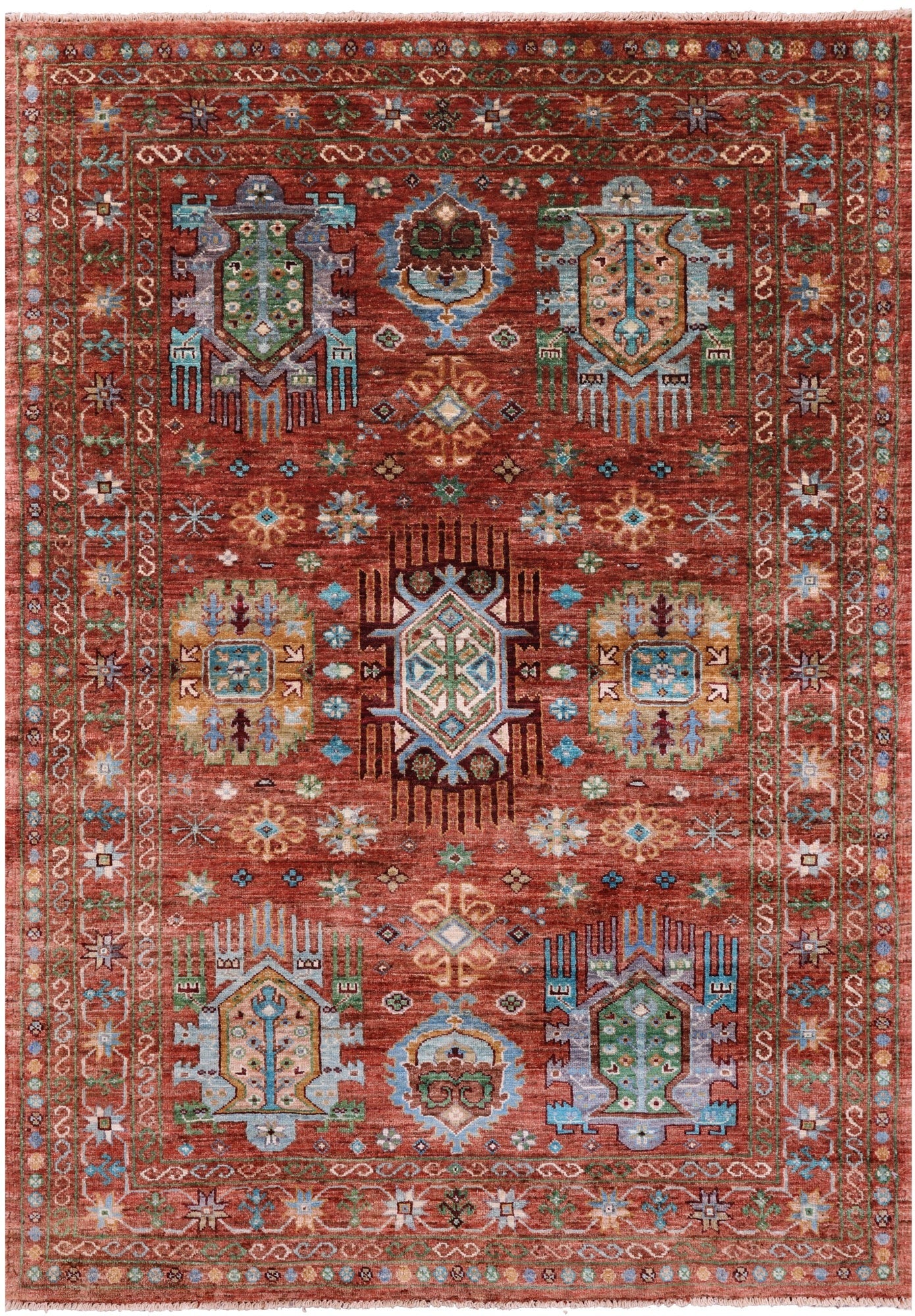 Turkmen Ersari Hand Knotted Wool Rug - 4' 0" X 5' 9" - Golden Nile