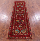 Red Peshawar Hand Knotted Wool Runner Rug - 2' 10" X 9' 6" - Golden Nile
