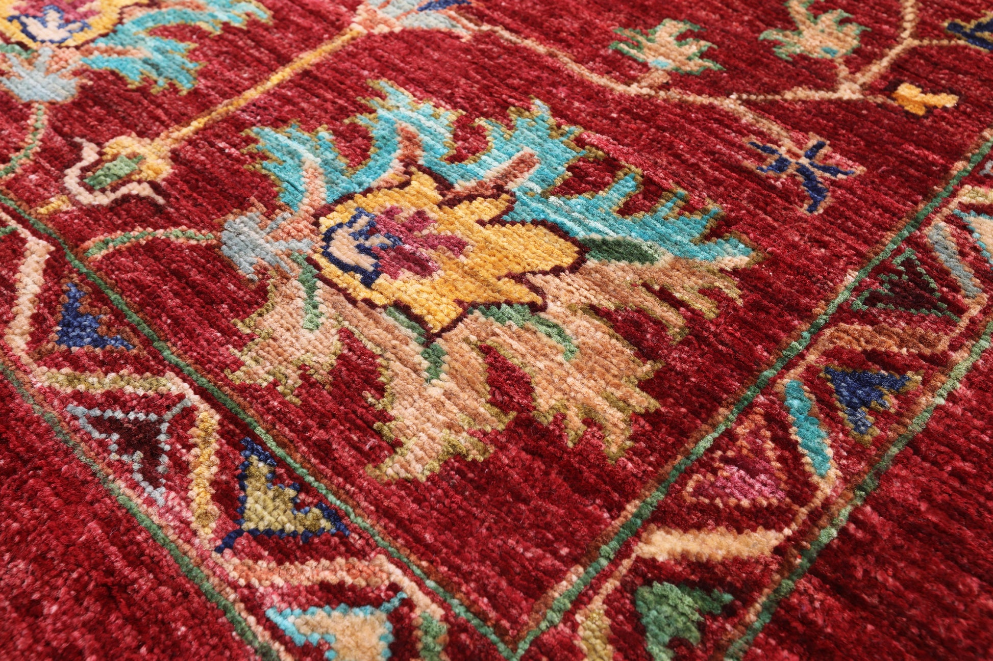 Red Peshawar Hand Knotted Wool Runner Rug - 2' 10" X 9' 6" - Golden Nile