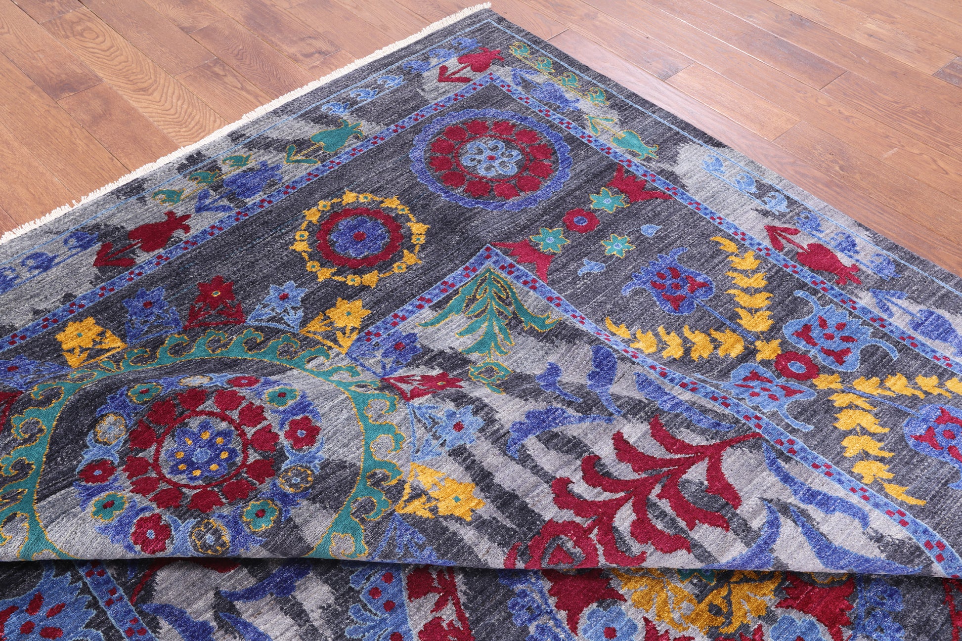 Grey William Morris Handmade Wool Area Rug - 9' 1" X 12' 2" - Golden Nile