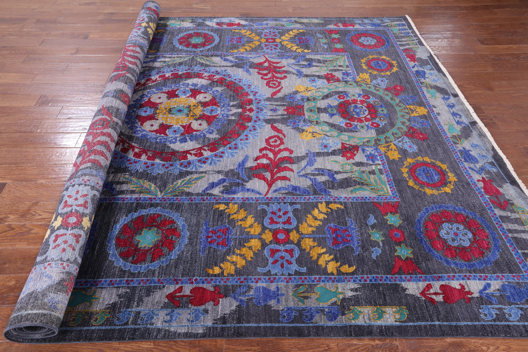 Grey William Morris Handmade Wool Area Rug - 9' 1" X 12' 2" - Golden Nile