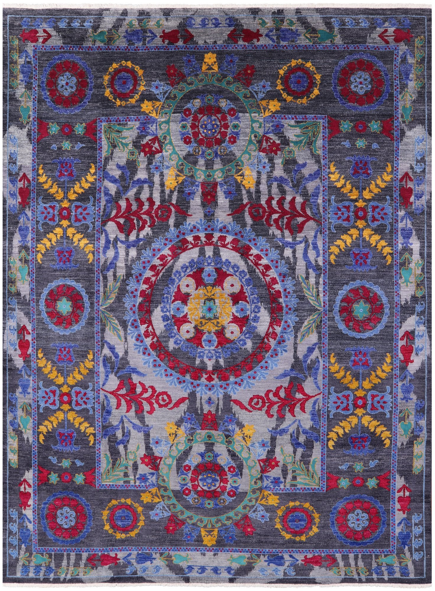 Grey William Morris Handmade Wool Area Rug - 9' 1" X 12' 2" - Golden Nile